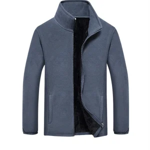 Mens Polar Fleece Long Sleeve Full Zipper Zip Up Jacket Solid Coat Top