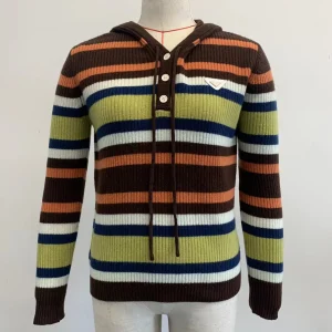Women Knitted Striped Wool Hoodie Sweats Tops Sweater