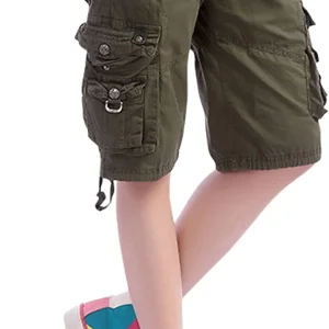 Womens Casual Loose Fit Multi Pockets Twill Bermuda Cargo Shorts