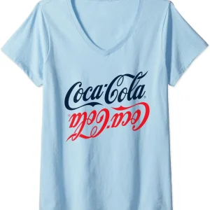 Womens Coca Cola Flip Script V Neck T-shirt Made In Bangladesh