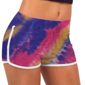 Womens Elastic Waist Tie Dye Sports Shorts Casual Gym Beach Summer Hot Pants